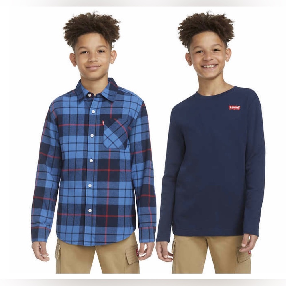 Levi's Youth Blue and Red Flannel & Thermal Top Set